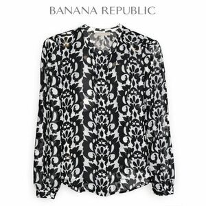 Banana Republic NWT Sheer Floral Blouse XS Black White‎ Button Front Work Top